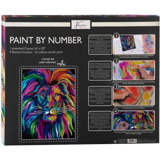 Set pictura pe numere 40x50 cm Leu, panza, rama lemn, 4 pensule, 24 culori acrilice Grafix