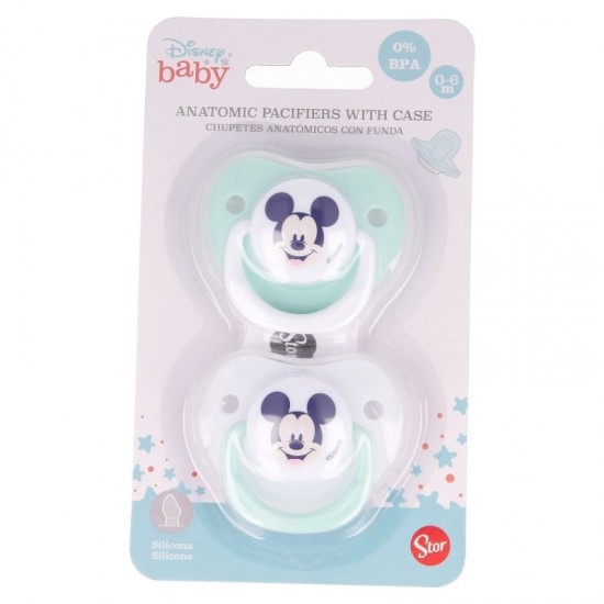 Set 2 suzete ortodontice Disney Mickey din silicon cu capac de protectie 0-6 luni