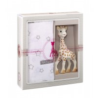 Set cadou girafa Sophie cu scutec din bumbac Vulli