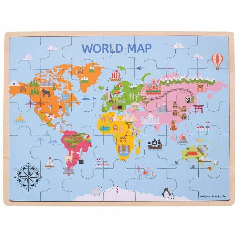 lego harta lumii Puzzle din lemn   Harta lumii (35 piese) | KidoStore.ro