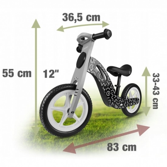 Bicicleta de lemn fara pedale Ricokids RC-615 - Negru - Gri