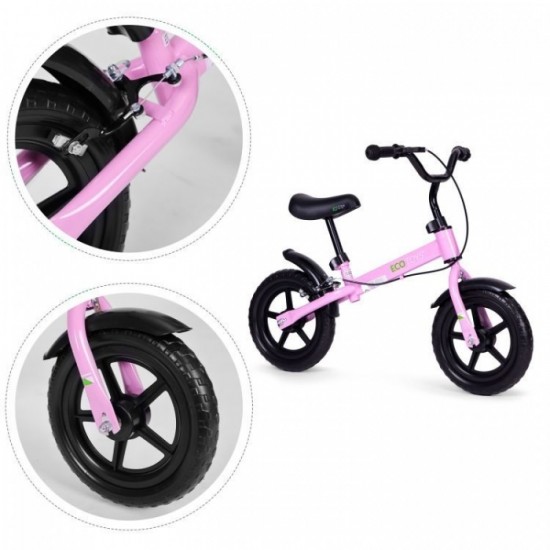 Bicicleta fara pedale cu frana de mana si roti din spuma EVA Ecotoys YM-BB-3 - Roz