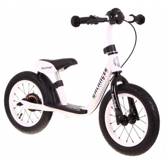 Bicicleta fara pedale cu frana, suport picioare, roti gonflabile, Balancer SporTrike - Alb