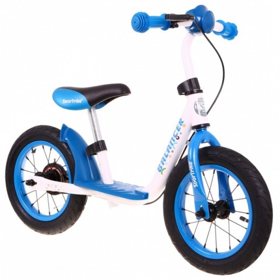 Bicicleta fara pedale cu frana, suport picioare, roti gonflabile, Balancer SporTrike - Albastru