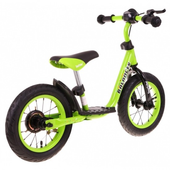 Bicicleta fara pedale cu frana, suport picioare, roti gonflabile, Balancer SporTrike - Verde