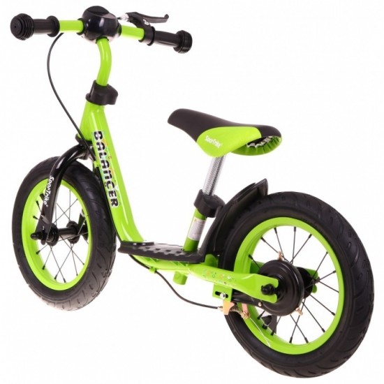 Bicicleta fara pedale cu frana, suport picioare, roti gonflabile, Balancer SporTrike - Verde