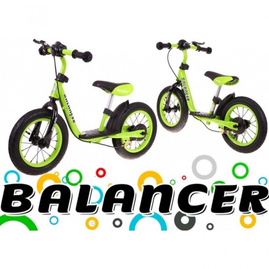 Bicicleta fara pedale cu frana, suport picioare, roti gonflabile, Balancer SporTrike - Verde