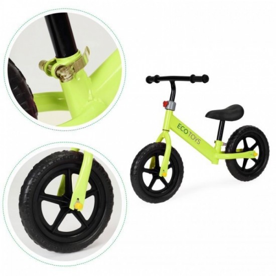 Bicicleta fara pedale cu roti din spuma EVA Ecotoys JM-763 - Verde