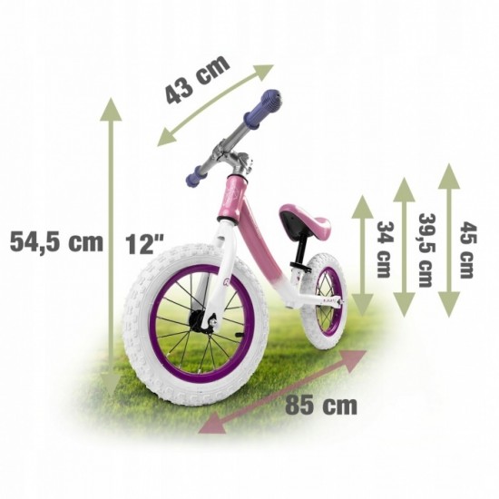 Bicicleta fara pedale Ricokids 760102 - Alb - Roz