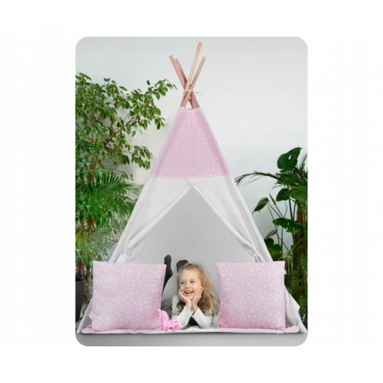 Cort de joaca pentru copii cu ghirlanda, 3 pernite si lampa LED unicorn Ricokids 120 x 120 x 165 cm - Roz