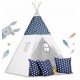 Cort de joaca pentru copii cu ghirlanda, 3 pernite si lampa LED luna Ricokids 120 x120 x 165 cm - Bleumarin