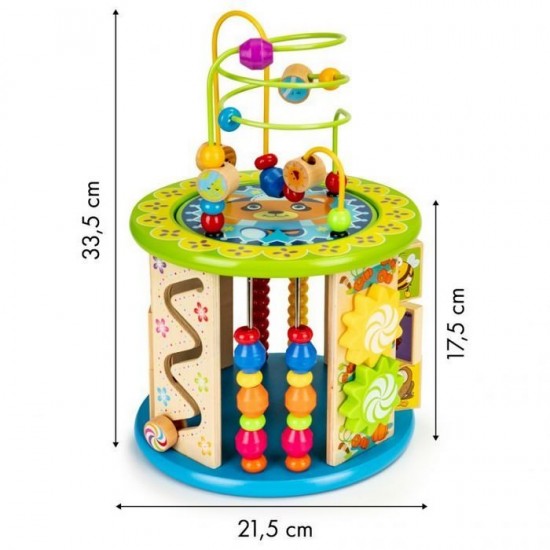 Cub educational din lemn cu jocuri, blocuri si pescuit Ecotoys