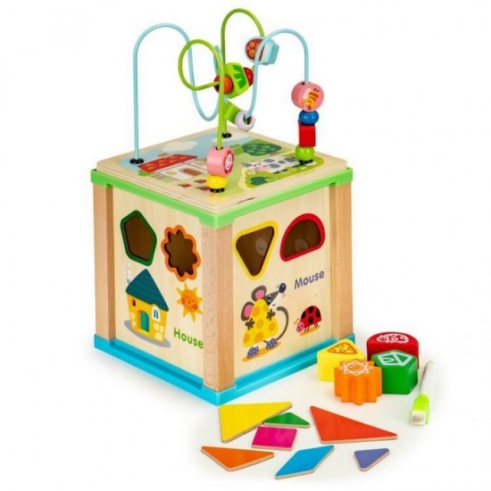 Cub educational din lemn cu tabla Ecotoys HM015470