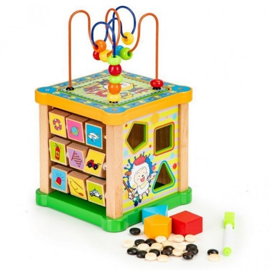 Cub educational din lemn cu tabla Ecotoys HM015473