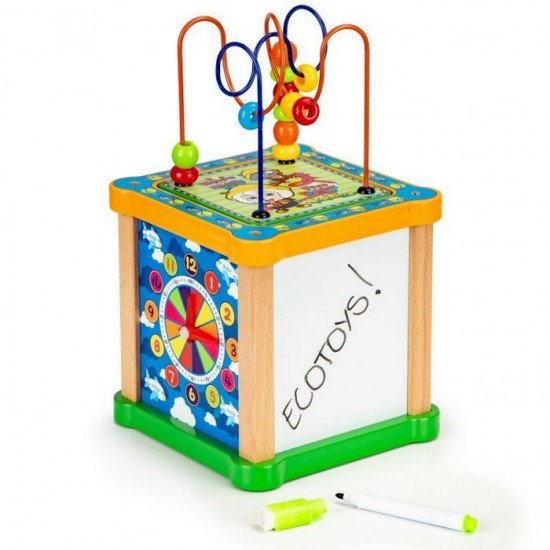 Cub educational din lemn cu tabla Ecotoys HM015473