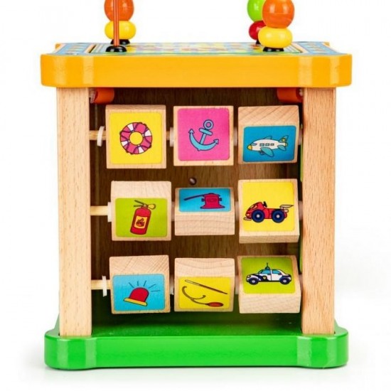 Cub educational din lemn cu tabla Ecotoys HM015473