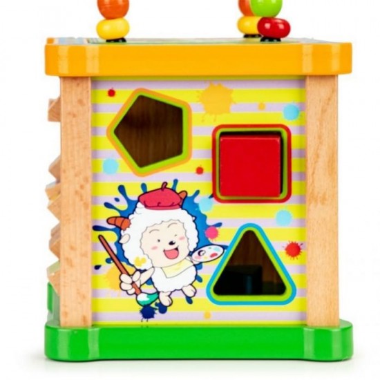 Cub educational din lemn cu tabla Ecotoys HM015473