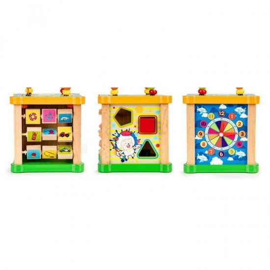 Cub educational din lemn cu tabla Ecotoys HM015473