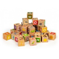 Set cuburi din lemn cu litere, cifre si imagini 32 piese Ecotoys HM014520