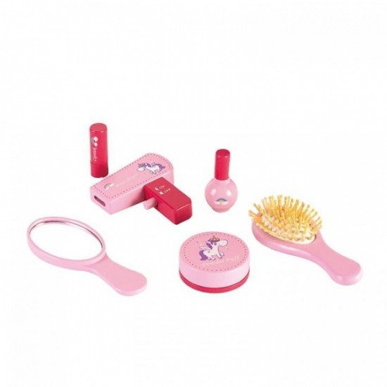 Gentuta de make-up cu 6 elemente din lemn Ecotoys PH10C001