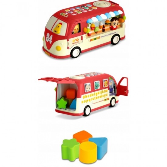 Jucarie educativa in forma de autobus cu sunete si cuburi Ricokids RK-741 - Rosu