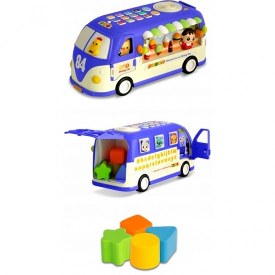 Jucarie educativa in forma de autobuz cu sunete si cuburi Ricokids RK-741 - Albastru