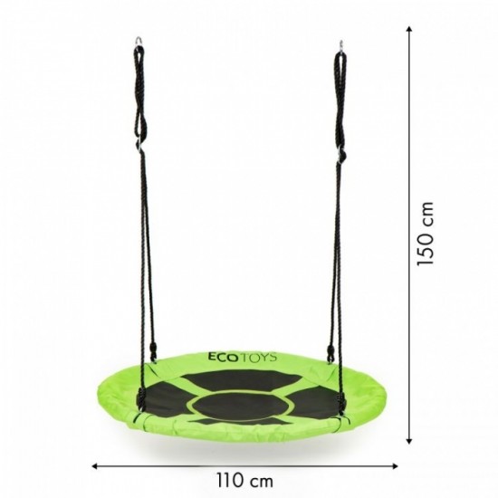 Leagan pentru copii rotund, tip cuib de barza, suspendat, 110 cm, Ecotoys MIR6001 - Verde