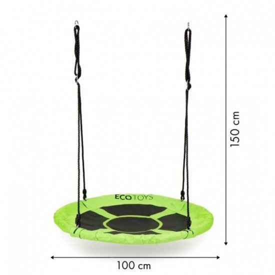 Leagan pentru copii rotund, tip cuib de barza, suspendat, 100 cm, Ecotoys MIR6001 - Verde