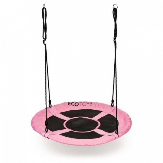 Leagan pentru copii rotund, tip cuib de barza, suspendat, 100 cm, Ecotoys MIR6001 - Roz