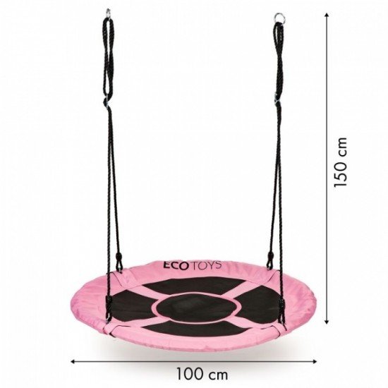 Leagan pentru copii rotund, tip cuib de barza, suspendat, 100 cm, Ecotoys MIR6001 - Roz