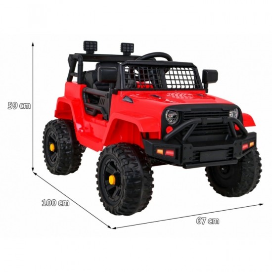 Masinuta electrica cu telecomanda Jeep Dark Night, roti EVA, scaun tapitat, 100x67x59 cm, putere 70W - Rosu Masinuta electrica cu telecomanda Jeep Dark Night, roti EVA, scaun tapitat, 100x67x59 cm, putere 70W - Rosu