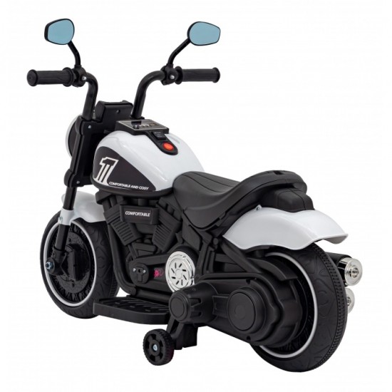 Motocicleta electrica Chopper Faster AHL008, roti si scaun din plastic, 78x30x55 cm, putere 20W - Alb