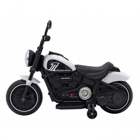 Motocicleta electrica Chopper Faster AHL008, roti si scaun din plastic, 78x30x55 cm, putere 20W - Alb