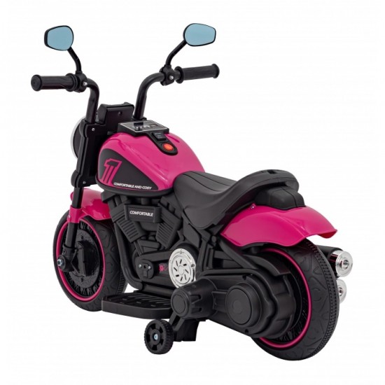 Motocicleta electrica Chopper Faster AHL008, roti si scaun din plastic, 78x30x55 cm, putere 20W - Roz