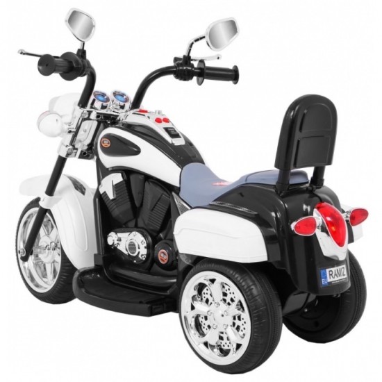 Motocicleta electrica Chopper NightBike TR1501, roti si scaun din plastic, 92x34x63 cm, putere 6V - Alb