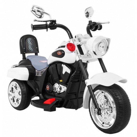 Motocicleta electrica Chopper NightBike TR1501, roti si scaun din plastic, 92x34x63 cm, putere 6V - Alb