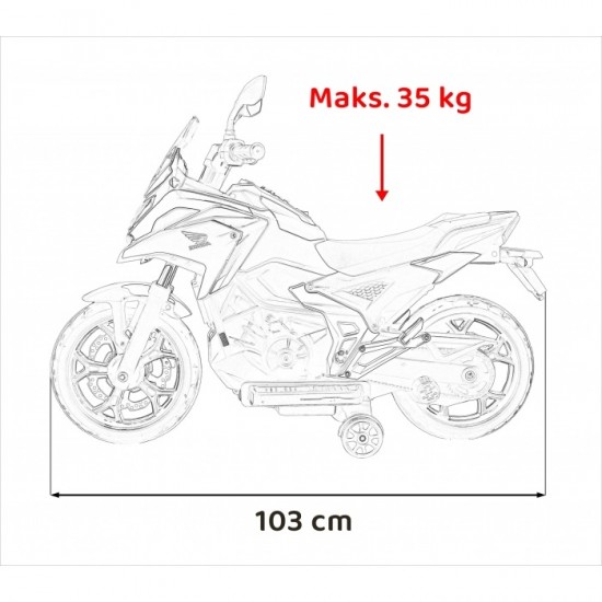 Motocicleta electrica pentru copii HONDA NC750X, roti si scaun din plastic, 103x41x74 cm, putere 70W - Alb