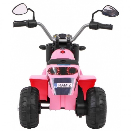 Motocicleta electrica MiniBike, roti din plastic, scaun tapitat, 71x53x57 cm, putere 6V - Roz