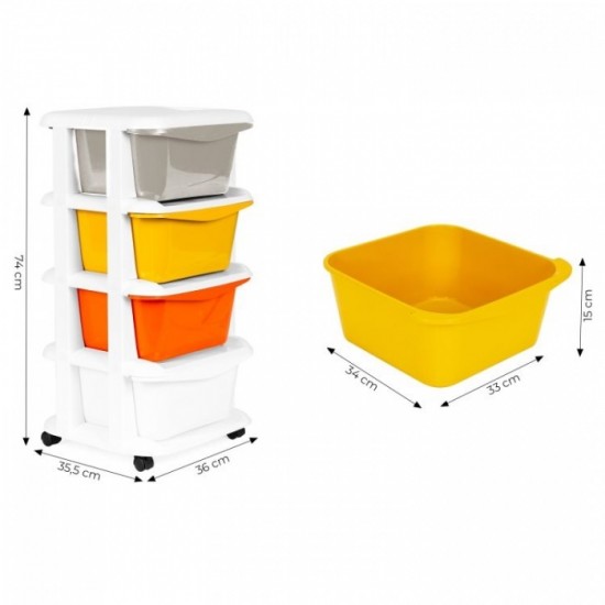 Raft pe roti cu 4 compartimente pentru depozitarea jucariilor ModernHome - Multicolor Raft pe roti cu 4 compartimente pentru depozitarea jucariilor ModernHome - Multicolor