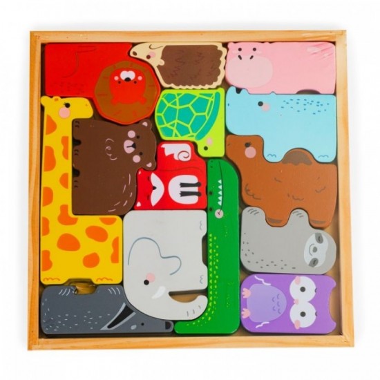 Set puzzle 14 figurine in forma de animale din lemn Ecotoys 3002