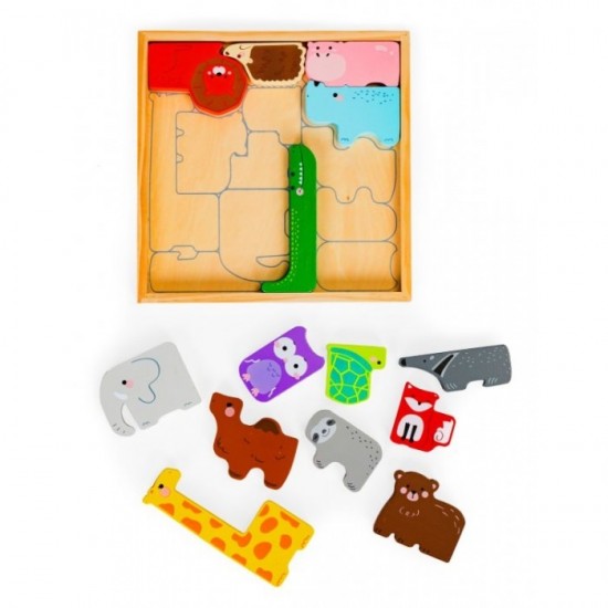 Set puzzle 14 figurine in forma de animale din lemn Ecotoys 3002