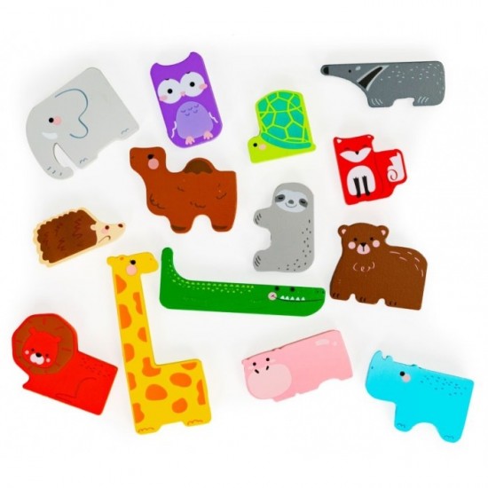 Set puzzle 14 figurine in forma de animale din lemn Ecotoys 3002