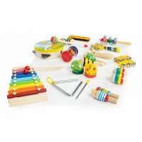 Set cu instrumente muzicale pentru copii din lemn, 14 instrumente, Ecotoys ESC-W-0243C