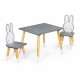 Set de masa cu alfabet si doua scaune in forma de iepuras pentru copii Ecotoys WH141 - Gri si natur