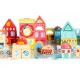 Set educational cu blocuri din lemn si covoras tip puzzle, 88 piese, City Ecotoys MA705