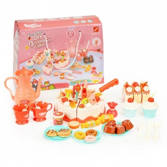 Set tort aniversar cu accesorii, 82 de elemente, Ecotoys HC417716