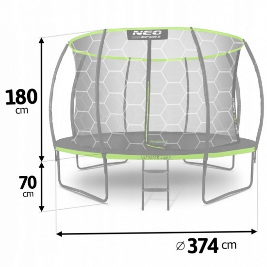 Trambulina de gradina cu plasa interioara, stalpi si scara 374 cm (12FT) Neo-Sport NS-12C221 - Verde