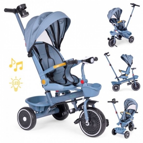 Tricicleta 2 in 1 pentru copii, scaun rotativ 360°, roti din spuma EVA, Ecotoys WQL-066-18 - Albastru Tricicleta 2 in 1 pentru copii, scaun rotativ 360°, roti din spuma EVA, Ecotoys WQL-066-18 - Albastru