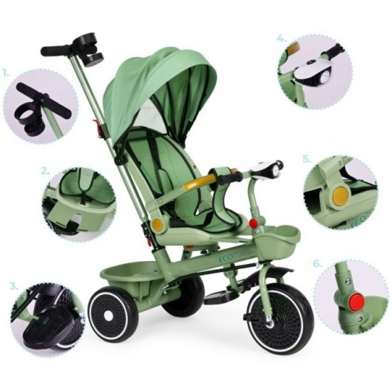 Tricicleta 2 in 1 pentru copii, scaun rotativ 360°, roti din spuma EVA, Ecotoys WQL-066-18 - Verde Tricicleta 2 in 1 pentru copii, scaun rotativ 360°, roti din spuma EVA, Ecotoys WQL-066-18 - Verde