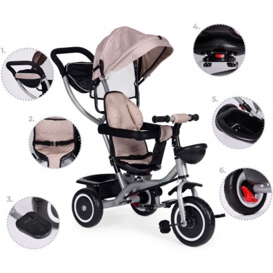 Tricicleta 2 in 1 pentru copii, scaun rotativ 360°, roti din spuma EVA, Ecotoys WQL-066-52 - Bej Tricicleta 2 in 1 pentru copii, scaun rotativ 360°, roti din spuma EVA, Ecotoys WQL-066-52 - Bej